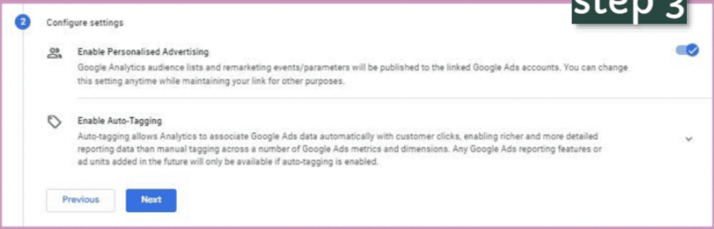 configure settings option for integrating google ads with google analytics
