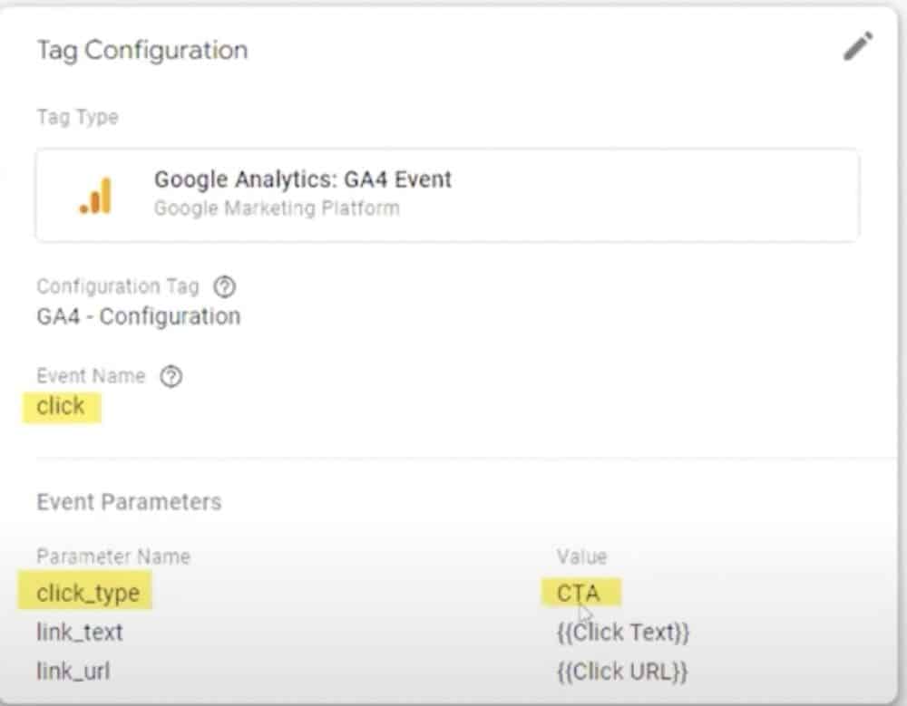 tag configuration options for google analytics: GA4 event