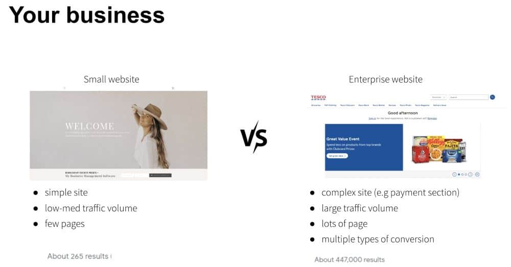 Small business vs enterprise comparison table