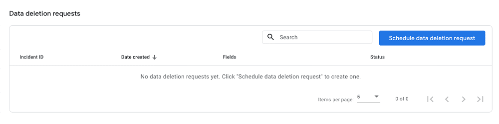Schedule data deletion request feature in google analytics