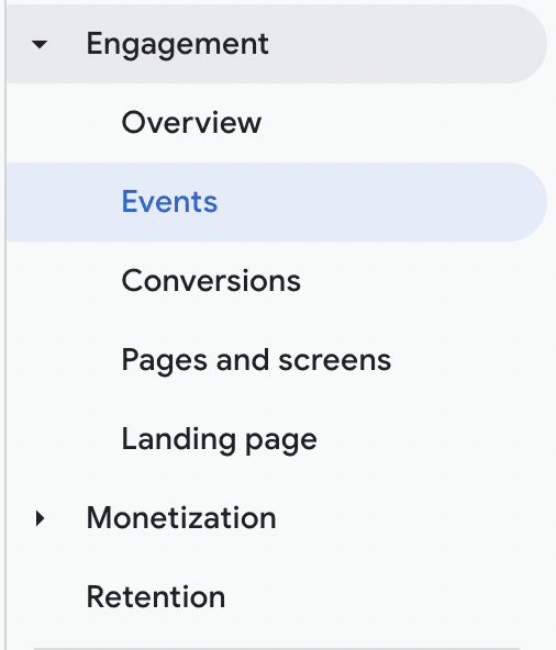 Option to see Events report under Engagement