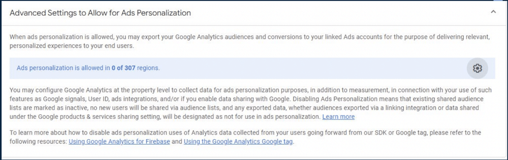 Advanced settings to allow for ads personalization