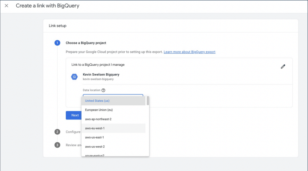 Linking GA4 with bigquery