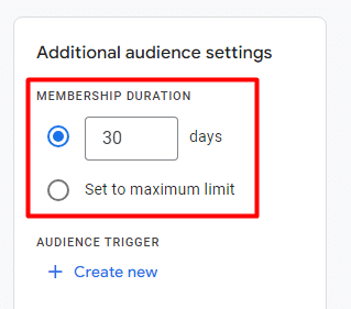 membership duration in audience settings