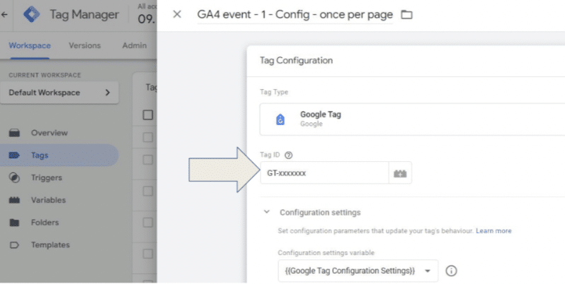 changeing G to GT for Tag ID in GA event config tag