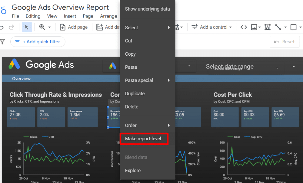 Option for applying a filter across the entire report