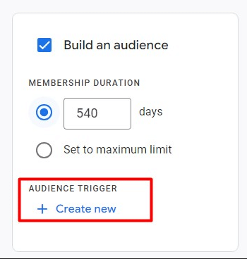Audience trigger option while creating new audience trigger