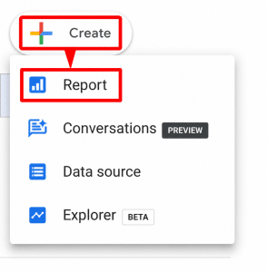 Creating a new report in Data studio