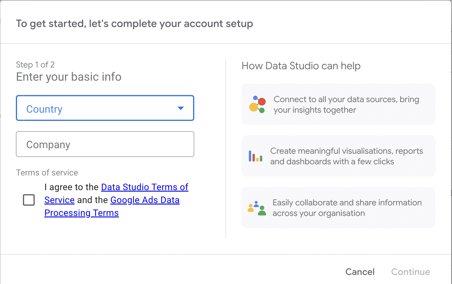 Basic question to complete your data studio setup