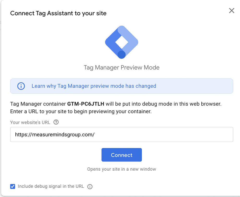 Tag manager preview mode in tag assistant