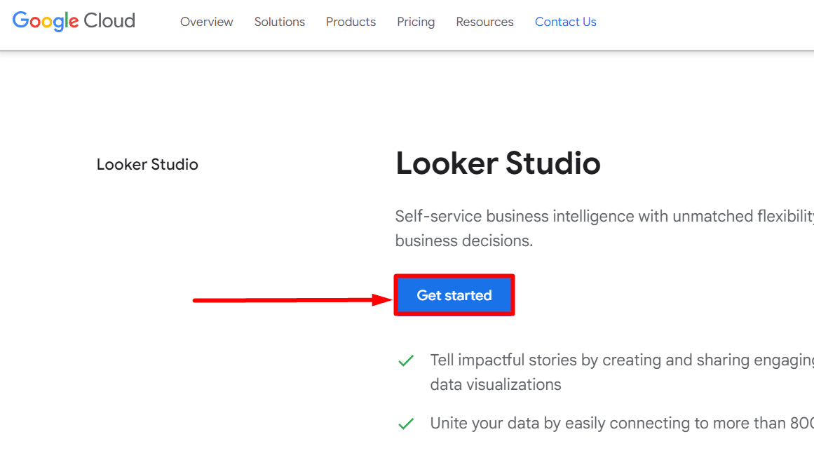 Looker studio website page to get started with this tool