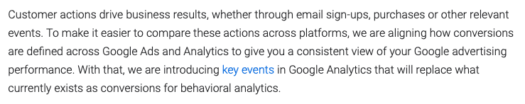 google's message on introducing key events