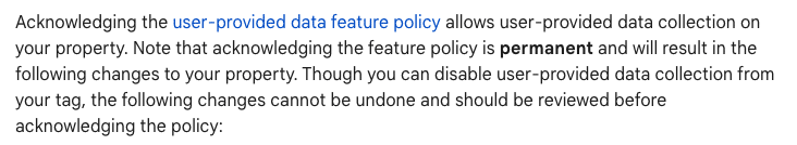 message on acknowledging the feature policy is permanent