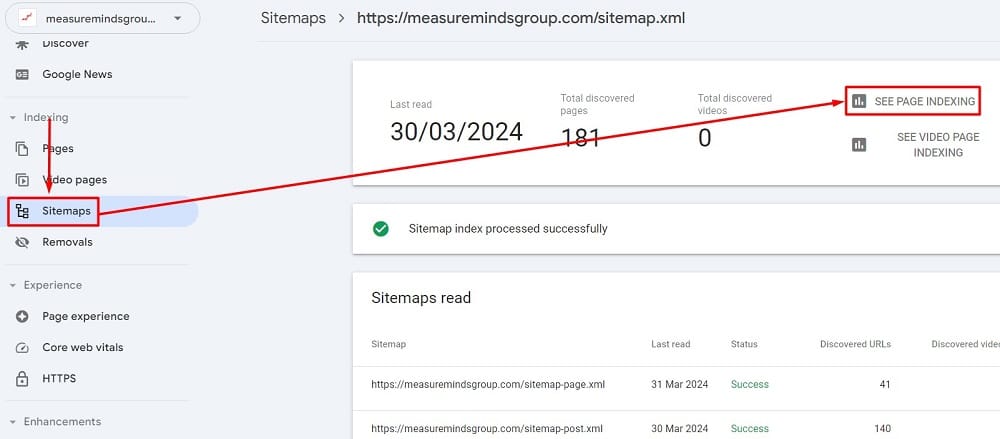 using sitemap in google search console to check the pages that are indexing