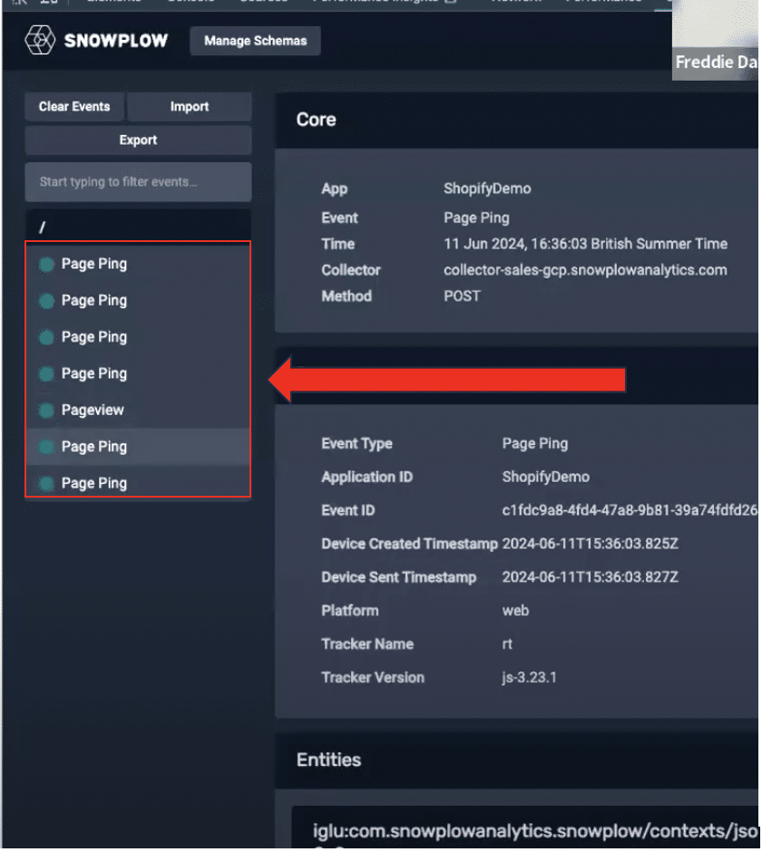 Highlighted ‘page ping’ events in snowplow inspector