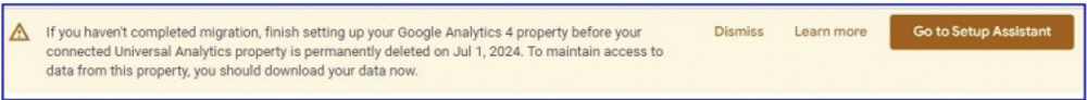 Message people see on GA4 dashboard when they haven’t confirmed ‘advanced setup’ options