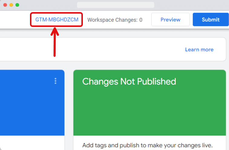 container ID highlighted of a gtm container