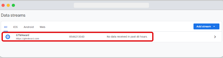 data streams in a google analytics property