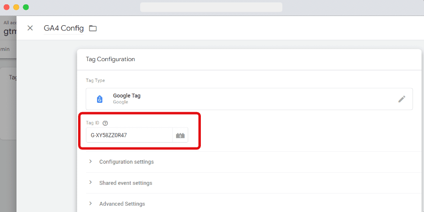 google analytics measurement ID holder in Google tag manager tag setting