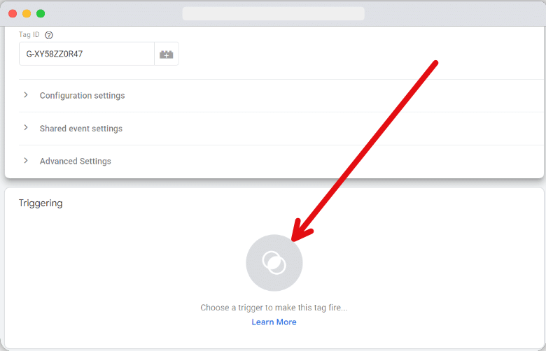 section to add trigger for a tag