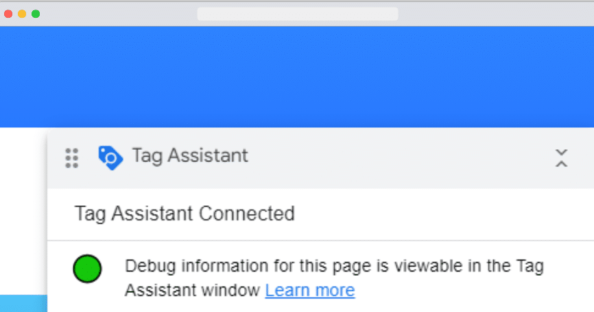 tag manager companion's console floating at the bottom in the website
