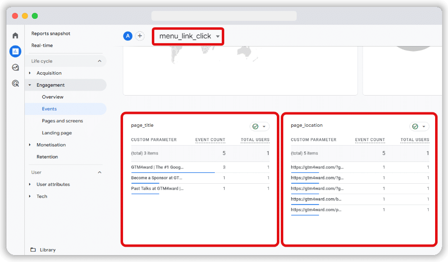 Details reports on a custom event of a ga4 account