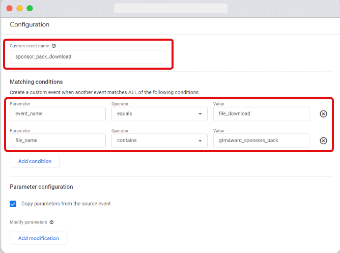 Event name & parameters highlighted of a custom event in ga4