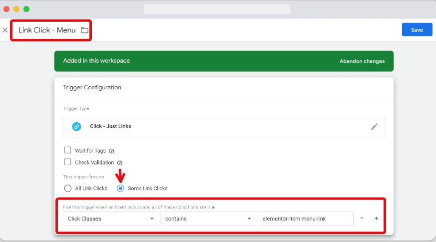 GTM Click Trigger with additional conditions to capture menu link click