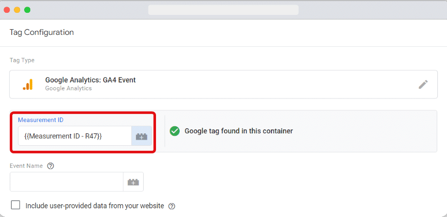 'Measurement ID' box from the tag configuration box highlighted