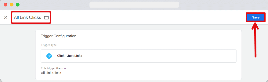 Naming section & save button of trigger setting window highlighted
