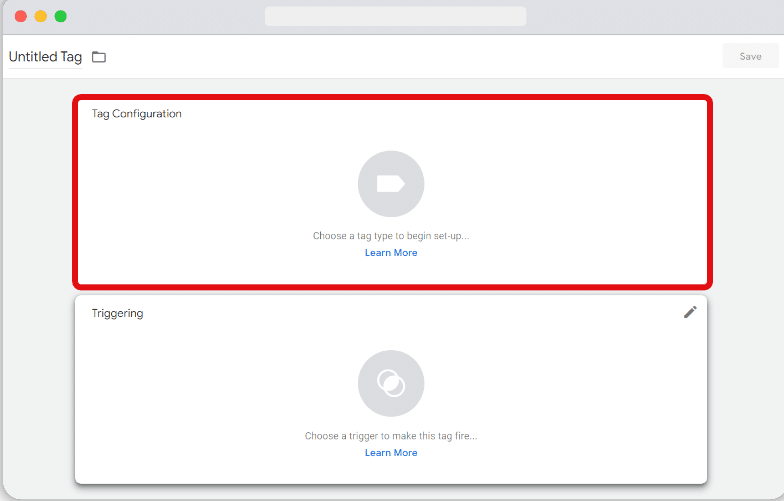'Tag configuration' box in the tag creation window highlighted