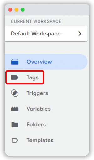 'Tag' option of a GTM account's toolbar highlighted 
