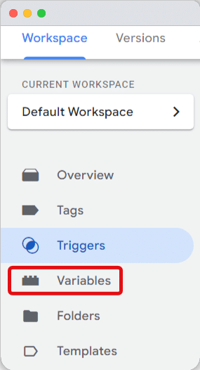 Variable option highlighted in gtm's dashboard