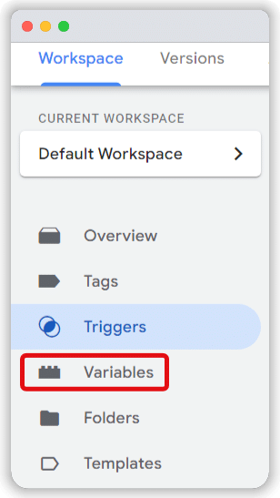 Variable option highlighted in gtm's dashboard