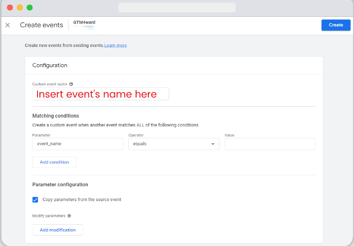 custom event creation page