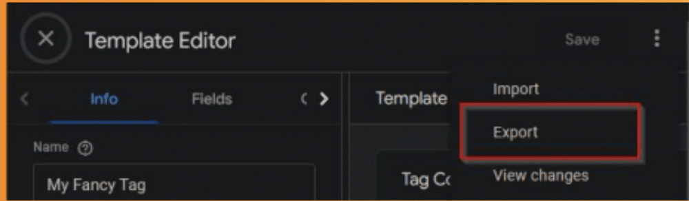 Export button in the template editor