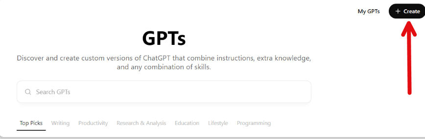 Button to create custom GPT in chatgpt