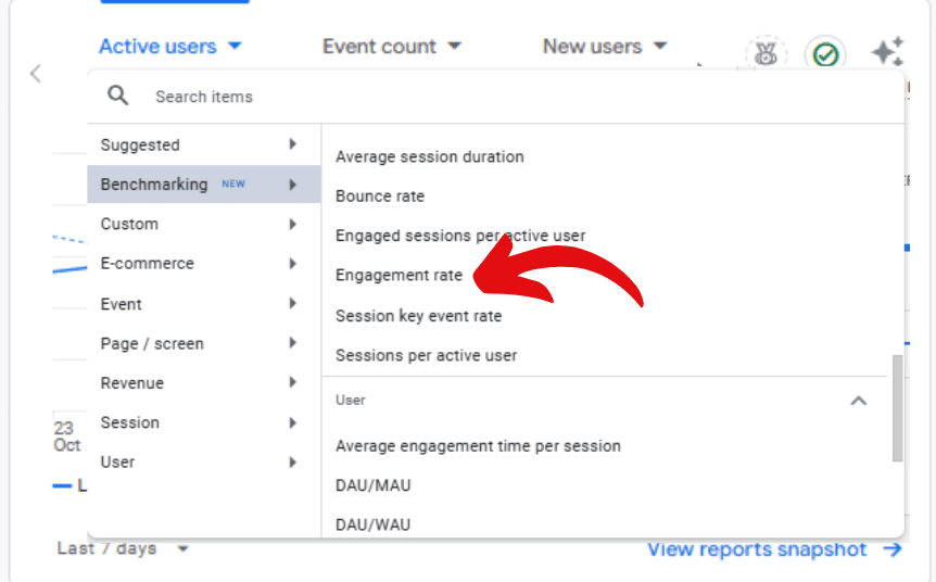 Selecting _Engagement rate_ as the metric