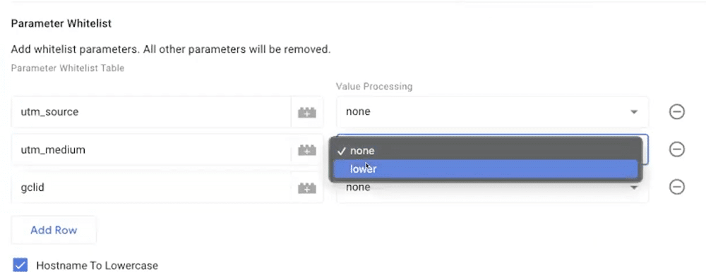 Parameter whitelist section of a template