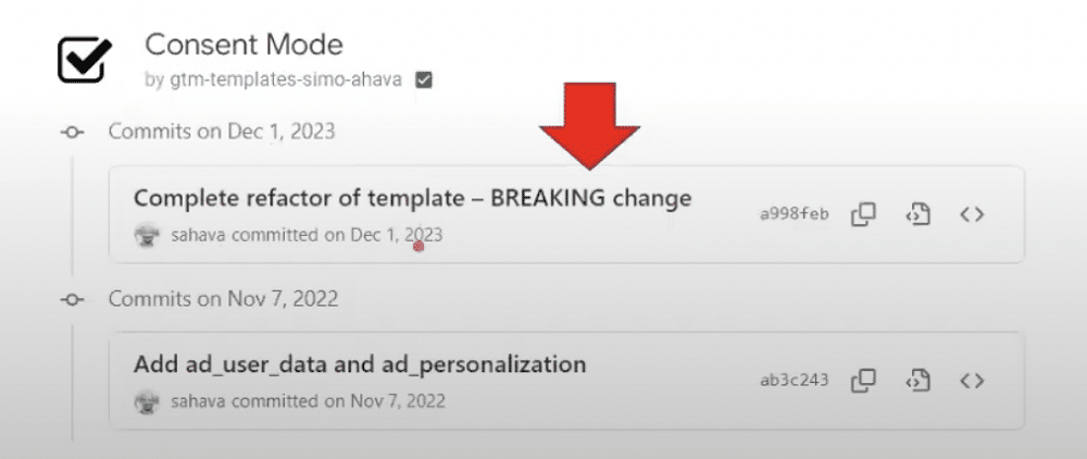 breaking change occured from using consent mode template
