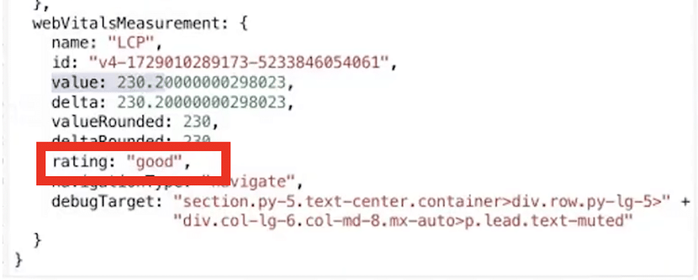 LCP rating is highlighted from a preview mode