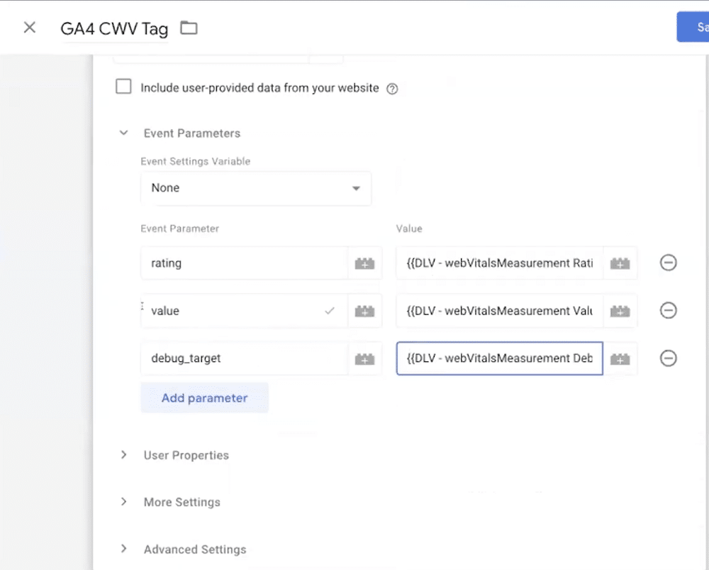 Adding parameters to a GA4 tag