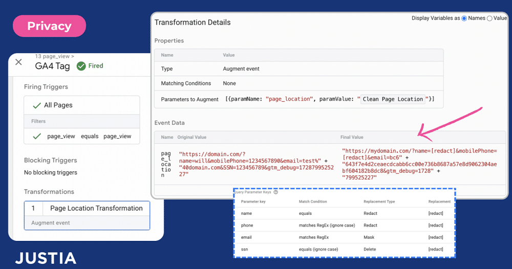 PII has been redacted from the final value in the event data of Transformation details