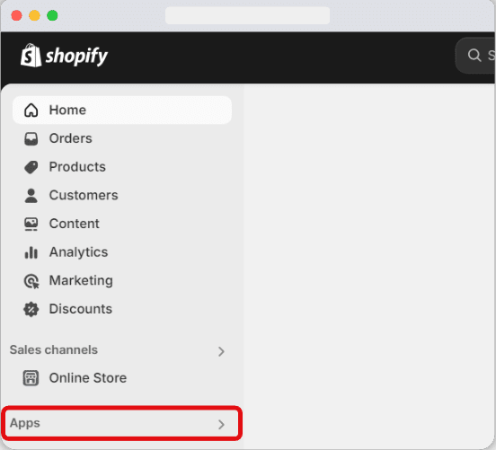 'App' section highlighted in a shopify account's interface