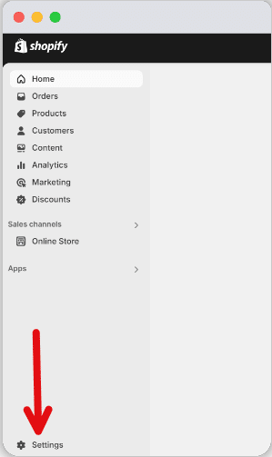Store settion option pointed in Shopify admin interface