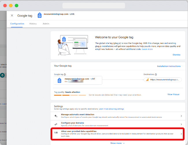 'Allow User-Provided Data Capabilities' option highlighted