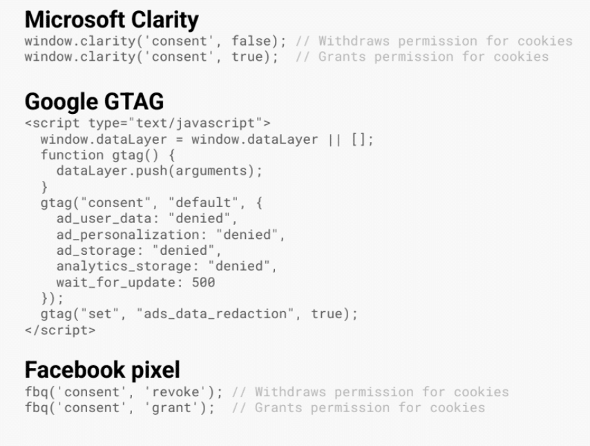 Microsoft Clarity, Google GTAG, and Facebook Pixel APIs