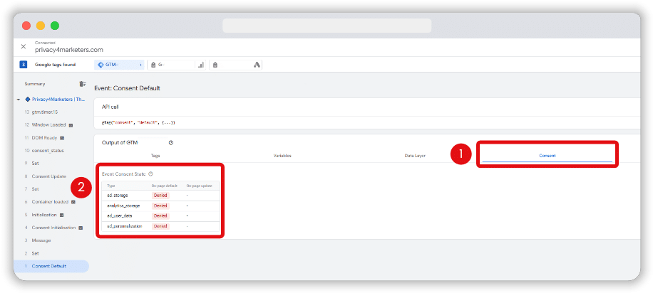Event consent status table highlighted