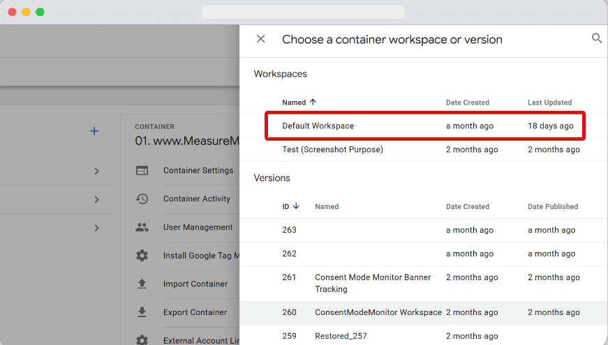 Exporting the GTM container with the correct tag, trigger & template