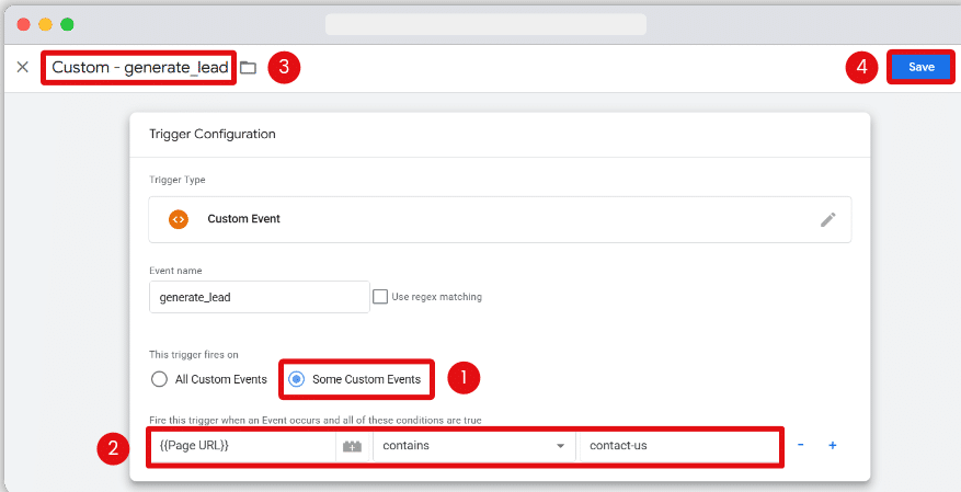 Configuring custom event trigger to fire on specific events